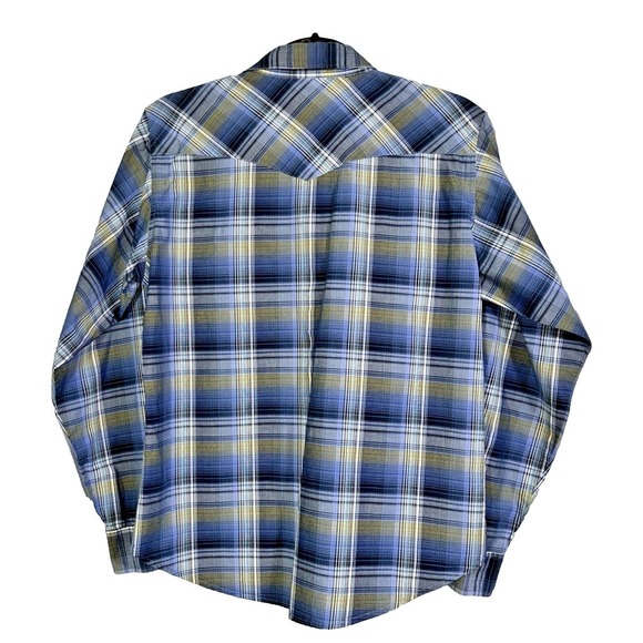 Vintage Classic Wrangler Shades of Blue Plaid Pearl Snap Shirt Men's Western - Picture 8 of 8